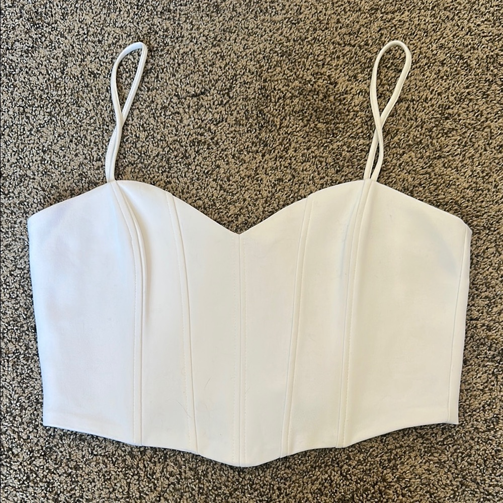 Zara White Structured Bustier Crop Top with Spaghetti Straps